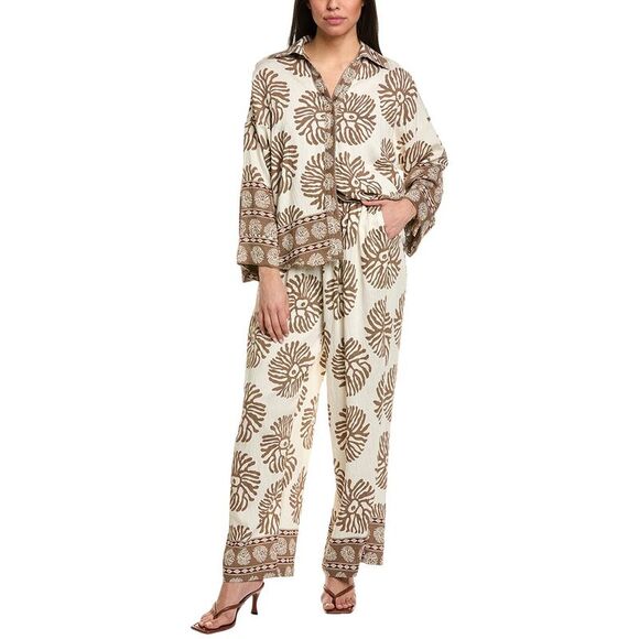 Beulah Womens 2Pc Top & Pant Set, Brown - Picture 1 of 3